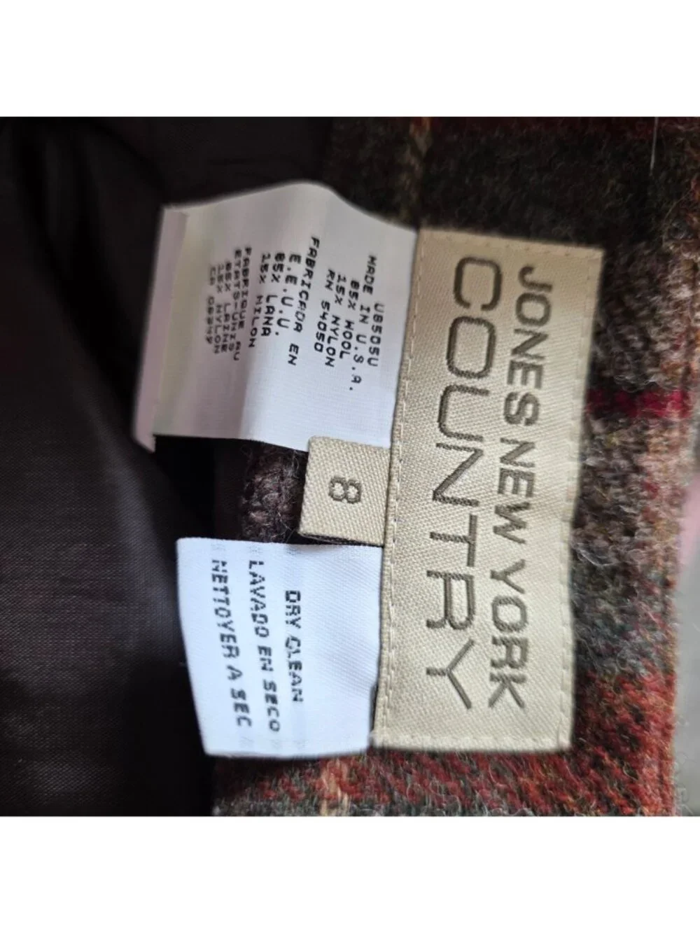 Jones New York Country Plaid Wool Blend Fringe Wrap Skirt Womens Size 8 Made USA